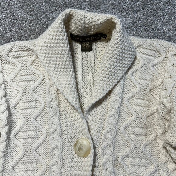 Inis Crafts Aran Knit Cardigan Sweater 100% Merino Wool One Button Closure - Picture 9 of 9
